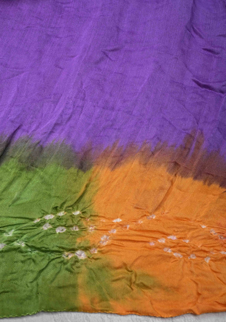 Purple Hand Shibori Mandala Dye and Bandhej Design on Modal Silk Saree with crushed Pallu