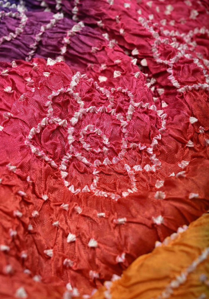 Green Hand Shibori Dye and Bandhej Design on Modal Silk Saree with Satharangi Pallu