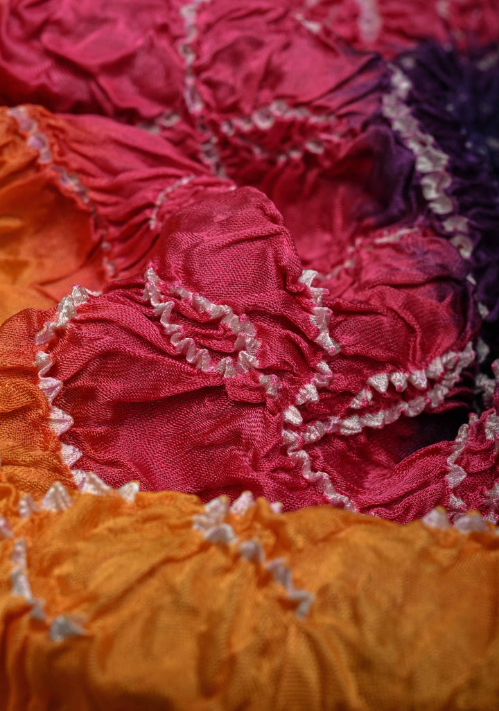 Green Hand Shibori Dye and Bandhej Design on Modal Silk Saree with Satharangi Pallu