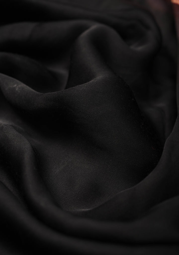 Black Modal Silk Saree with Ajrakh Hand Block Print with crushed Pallu