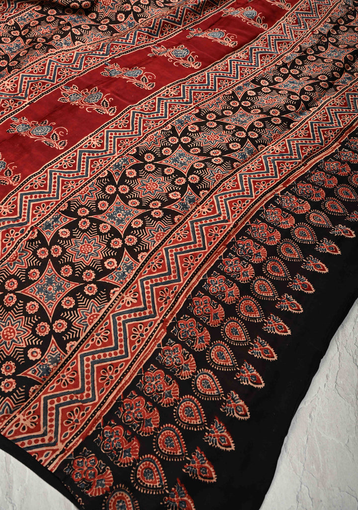 Blue Ajrakh Hand Block Print on Modal Silk Saree