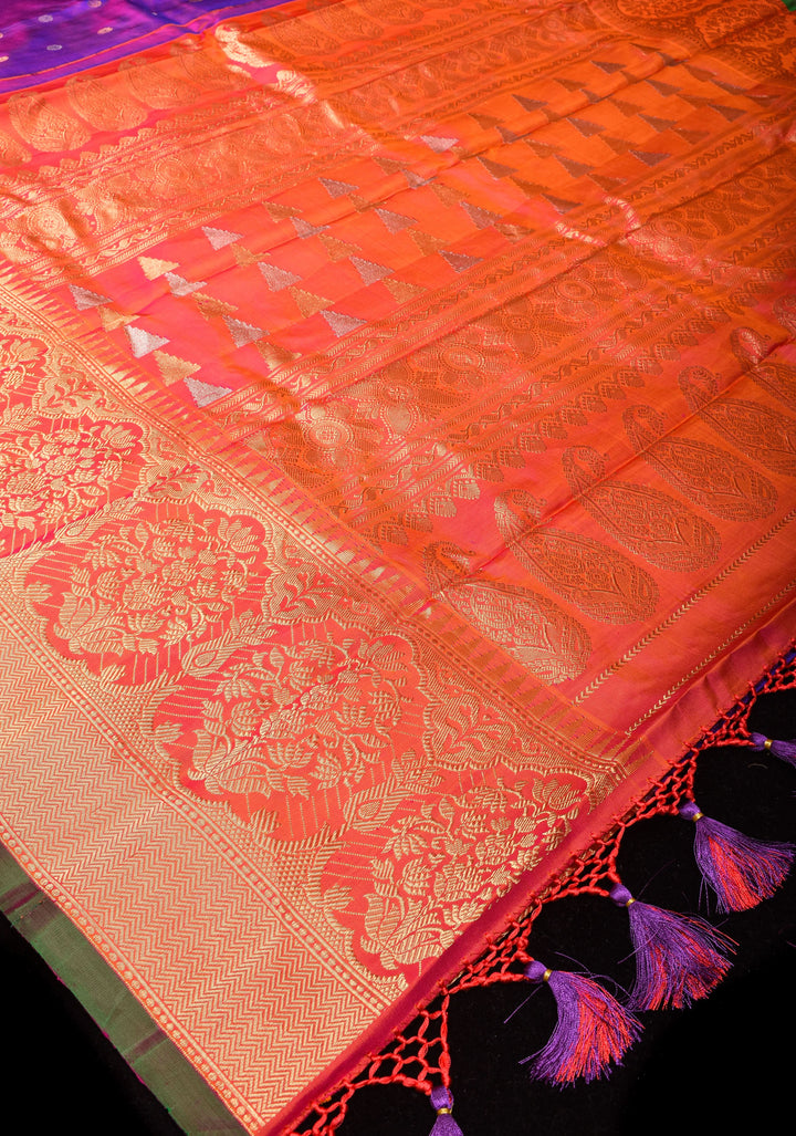 Purple  Gadwal Silk saree with 2 side Persian arch Zari Borders | SILK MARK CERTIFIED