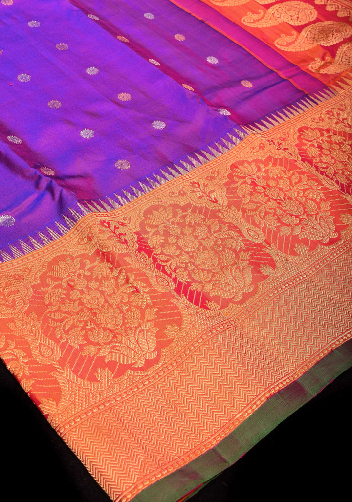 Purple  Gadwal Silk saree with 2 side Persian arch Zari Borders | SILK MARK CERTIFIED