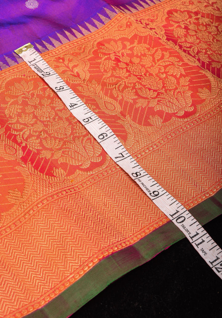 Purple  Gadwal Silk saree with 2 side Persian arch Zari Borders | SILK MARK CERTIFIED