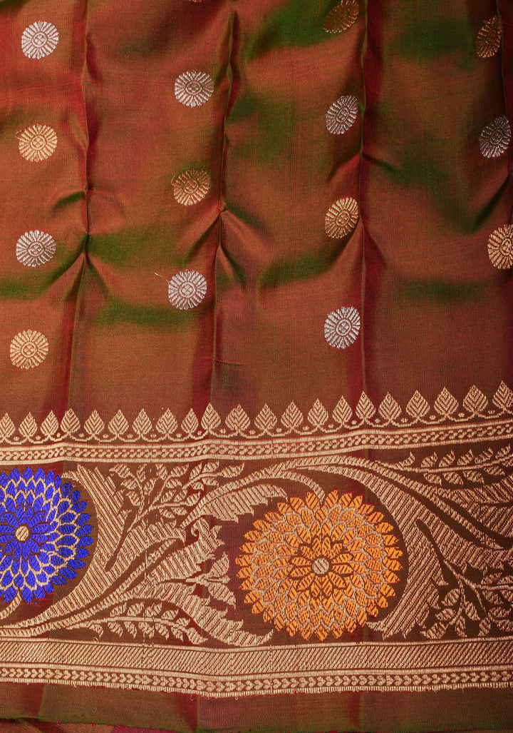 Red Pure Gadwal Silk Saree with Zari Butta and Meenakari Border | SILK MARK CERTIFIED