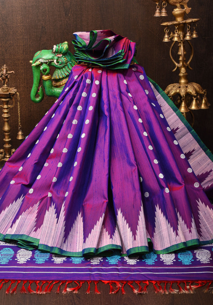 Pure Tussar Silk Gadwal Saree in Purple with Temple Tussar Borders | SILK MARK CERTIFIED