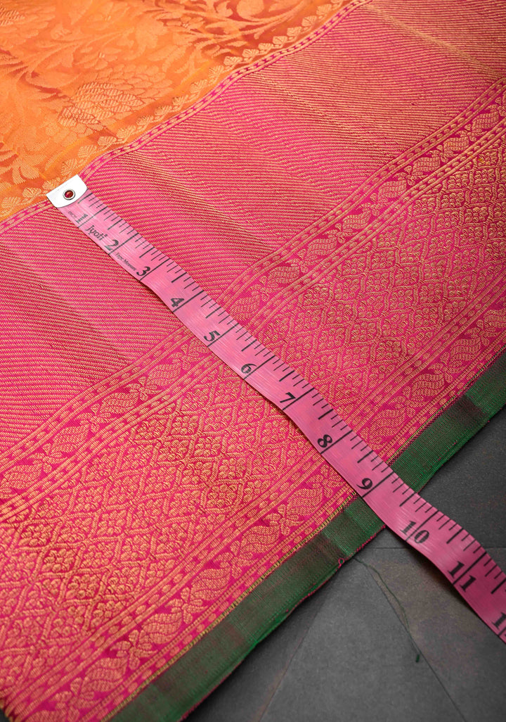 Orange Dual Tone Gadwal Pure Silk Saree with Brocade and Contrast Border| SILK MARK CERTIFIED