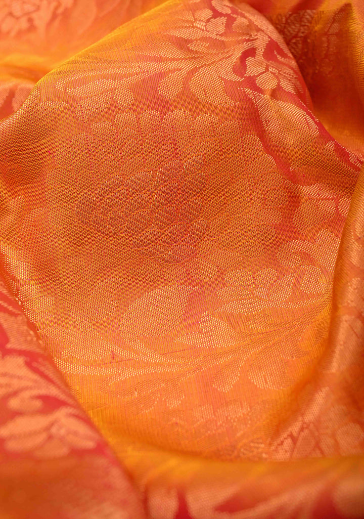 Orange Dual Tone Gadwal Pure Silk Saree with Brocade and Contrast Border| SILK MARK CERTIFIED