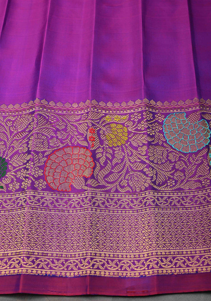 Stunning Peacock Blue Gadwal Pure Silk Saree with Pashmina Brocade and Meenakari Magenta Pallu | SILK MARK CERTIFIED