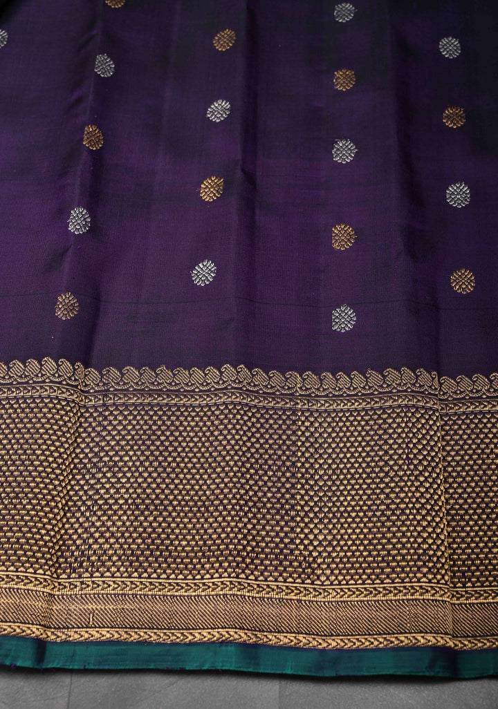 Grape Purple Gadwal Pure Silk Saree with Silver, Gold Buttas and Zari Border | SILK MARK CERTIFIED