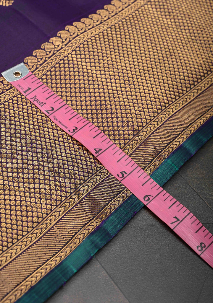 Grape Purple Gadwal Pure Silk Saree with Silver, Gold Buttas and Zari Border | SILK MARK CERTIFIED