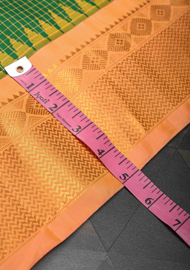 Green Gadwal Pure Silk Saree with Zari Border Zari Checks and Floral Motifs | Silk Mark Certified