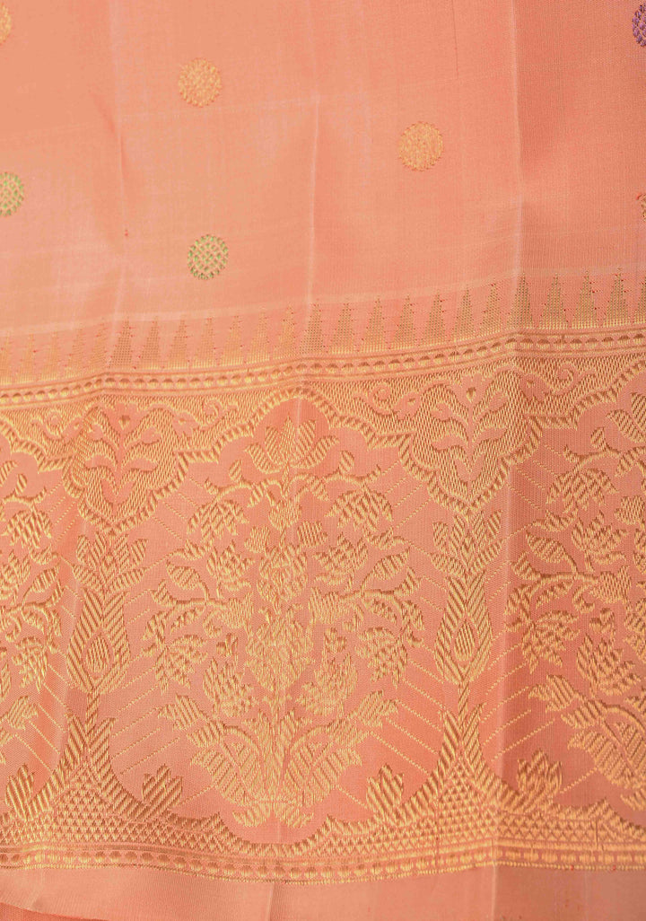 Pinkish Tan Gadwal Pure Silk Saree with Meenakari Buttas and Zari Border | SILK MARK CERTIFIED