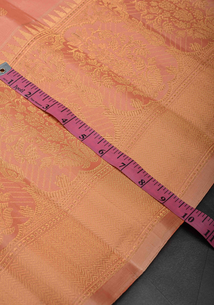 Pinkish Tan Gadwal Pure Silk Saree with Meenakari Buttas and Zari Border | SILK MARK CERTIFIED