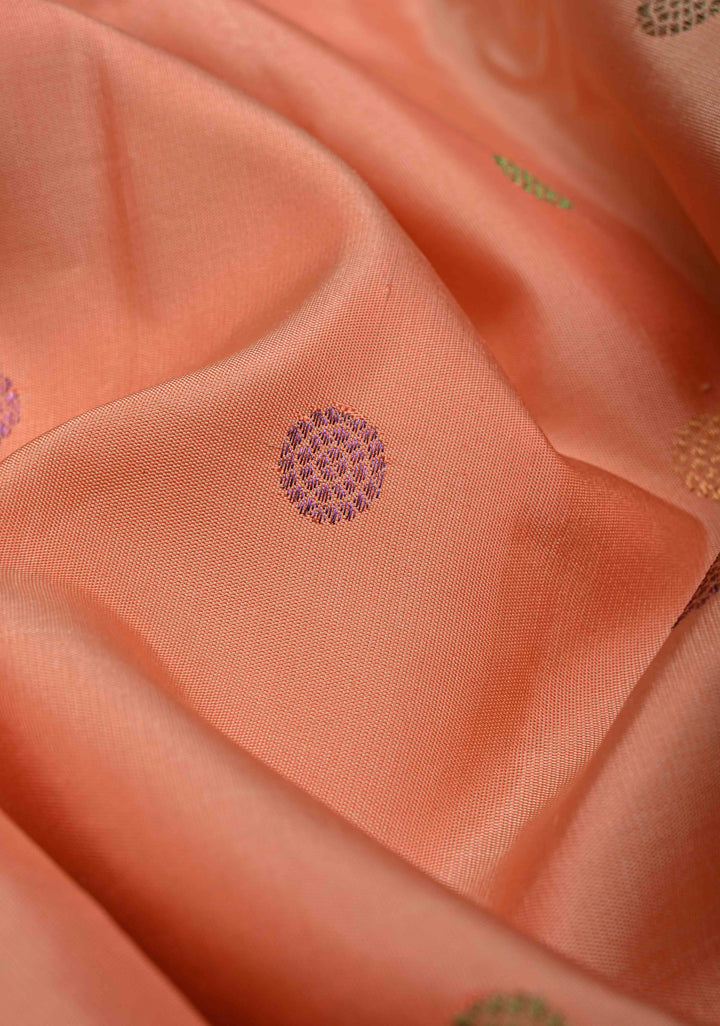 Pinkish Tan Gadwal Pure Silk Saree with Meenakari Buttas and Zari Border | SILK MARK CERTIFIED