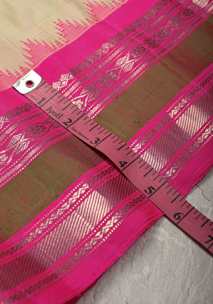 Cream Pure Gadwal Silk Saree with Zari Buttas and Contrast Rettaipet Border | SILK MARK CERTIFIED