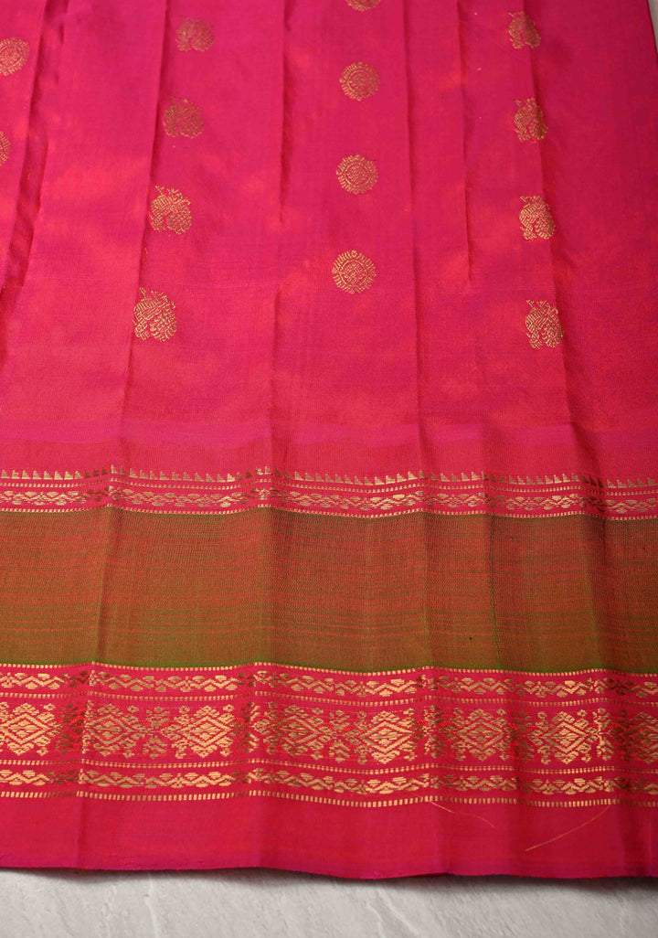 Off White Pure Gadwal Silk Saree with Zari Buttas and Contrast Zari Border | SILK MARK CERTIFIED