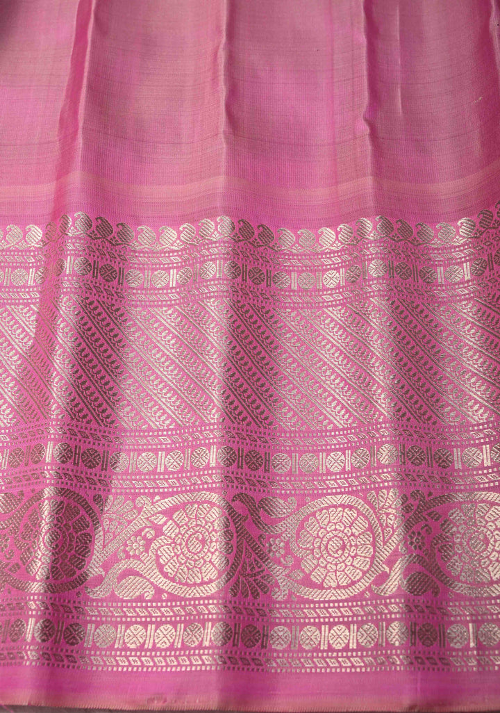 Black Pure Gadwal Silk Saree  with Zari Buttas and Contrast Pink and Silver Zari Border | SILK MARK CERTIFIED