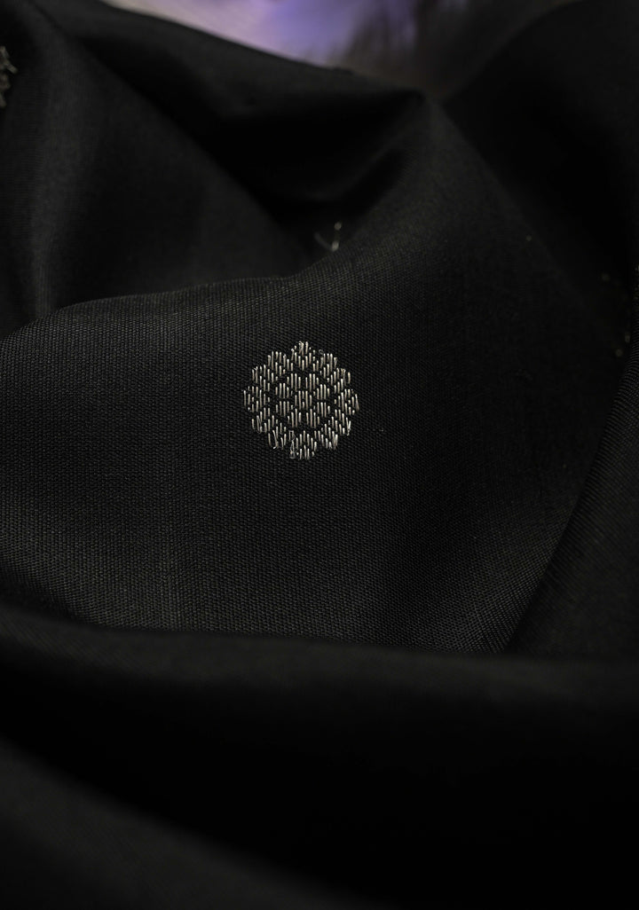 Pure Gadwal Silk Saree in Black with Zari Buttas and Lilac Zari Border | SILK MARK CERTIFIED