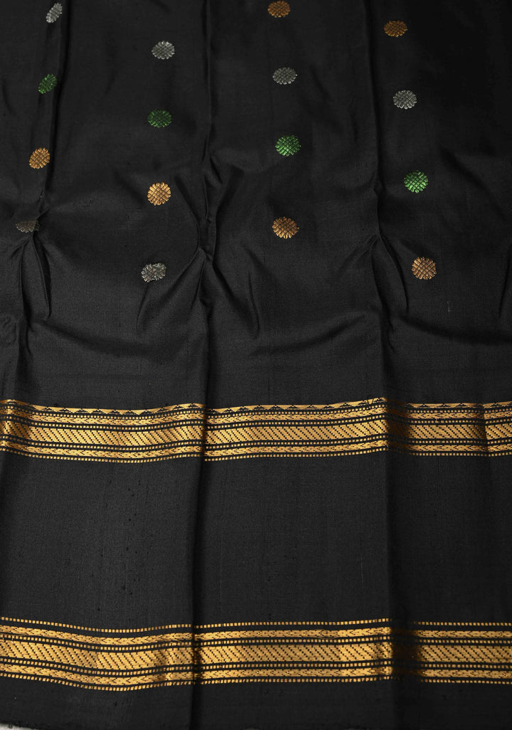 Beige Pure Gadwal Silk Saree with Meena Zari Buttas and Contrast Rettaipet Border | SILK MARK CERTIFIED