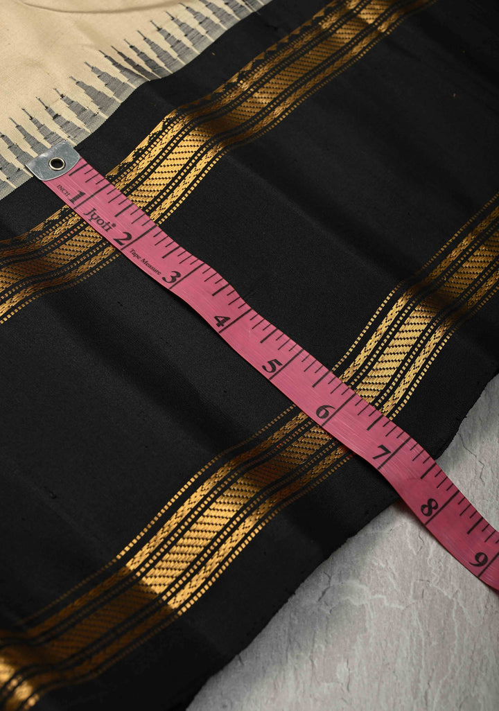 Beige Pure Gadwal Silk Saree with Meena Zari Buttas and Contrast Rettaipet Border | SILK MARK CERTIFIED