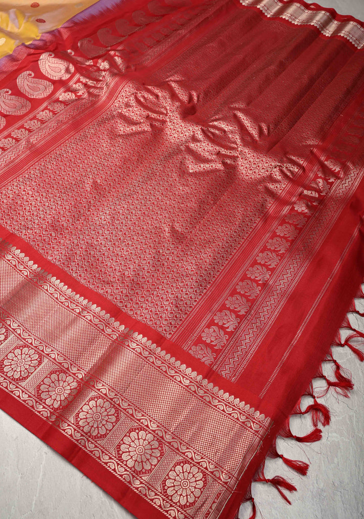 Dusty Sandalwood Dual tone Pure Gadwal Silk Saree with Resham Buttas and Contrast Zari Border | SILK MARK CERTIFIED