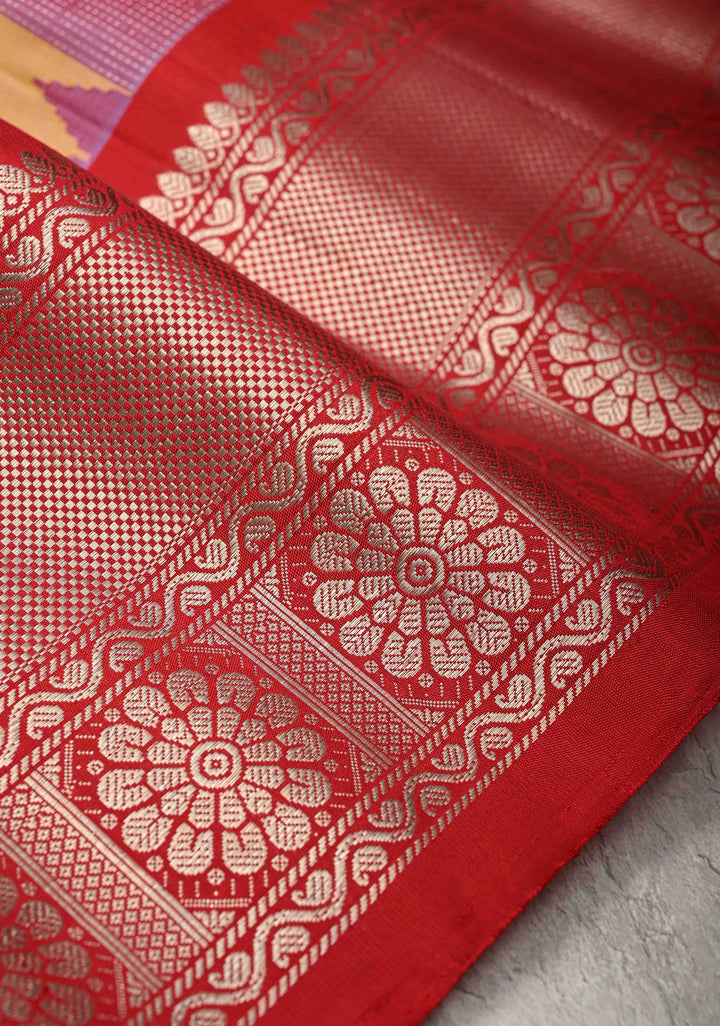 Dusty Sandalwood Dual tone Pure Gadwal Silk Saree with Resham Buttas and Contrast Zari Border | SILK MARK CERTIFIED