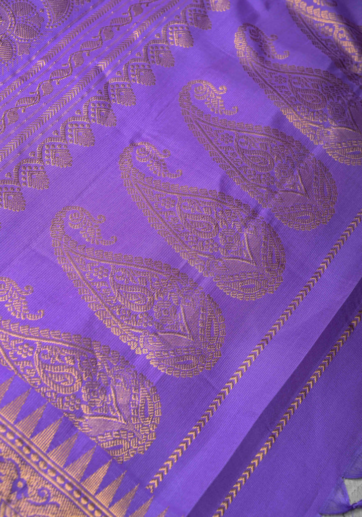 Lavender Pure Gadwal Silk Saree with Gold-Silver Buttas and Zari Border | SILK MARK CERTIFIED