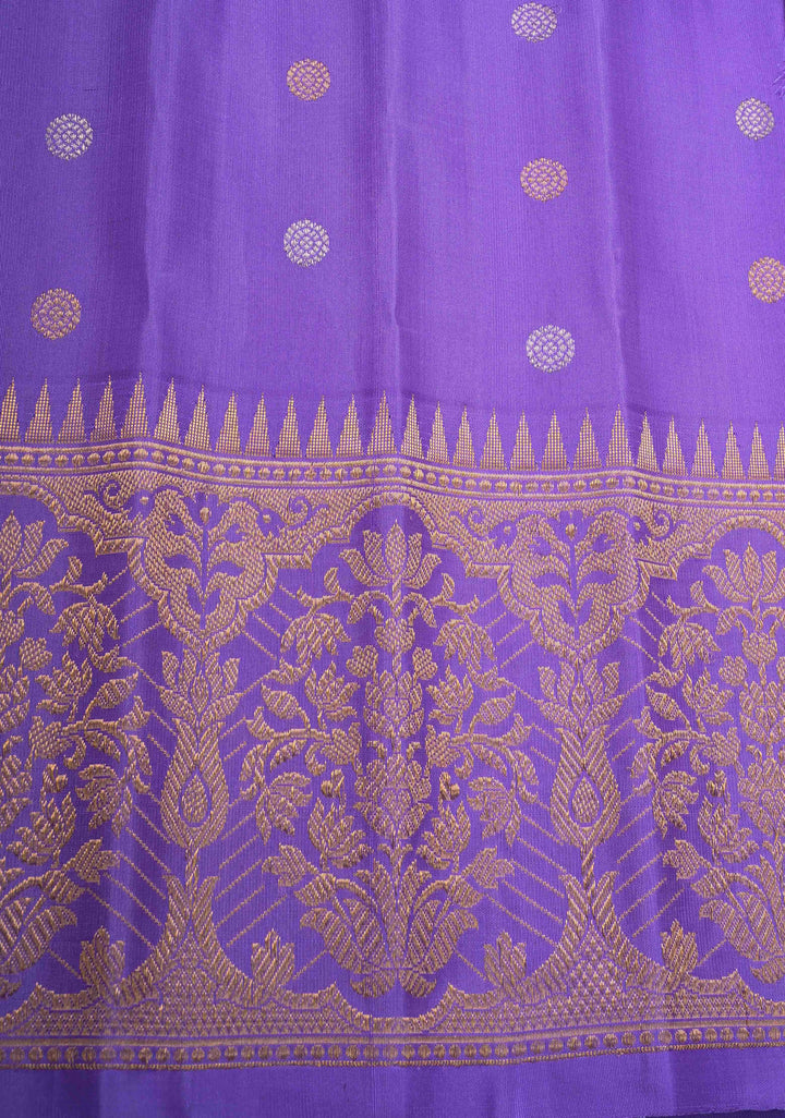 Lavender Pure Gadwal Silk Saree with Gold-Silver Buttas and Zari Border | SILK MARK CERTIFIED