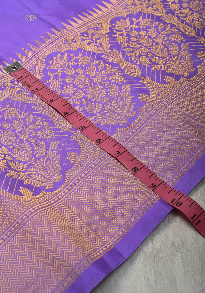 Lavender Pure Gadwal Silk Saree with Gold-Silver Buttas and Zari Border | SILK MARK CERTIFIED