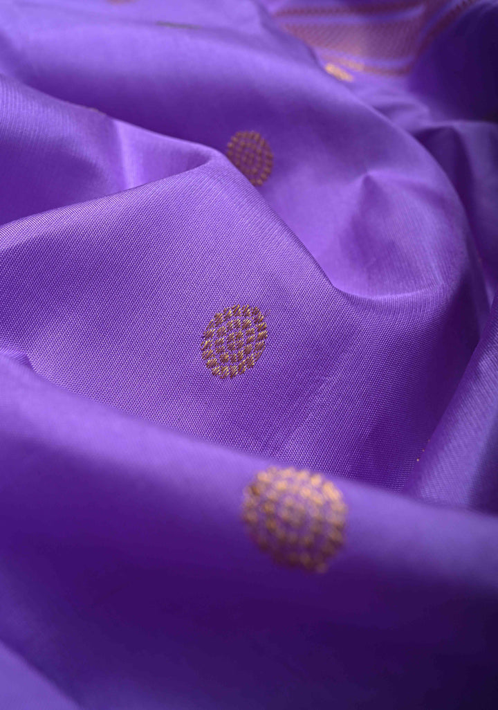 Lavender Pure Gadwal Silk Saree with Gold-Silver Buttas and Zari Border | SILK MARK CERTIFIED