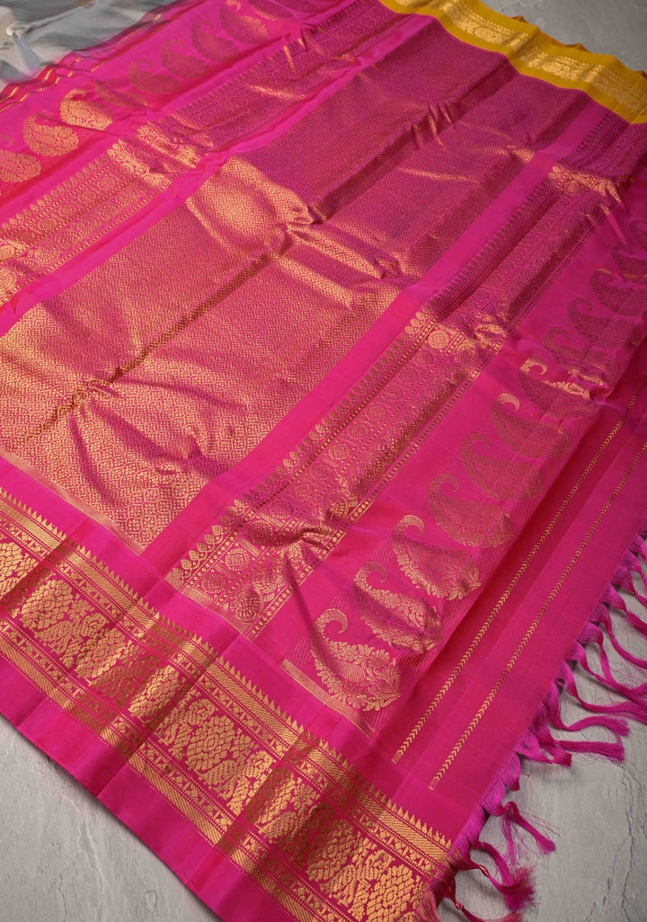Gray Pure Gadwal Silk Saree with Gold-Silver Buttas and Ganga Jamuna Border  | SILK MARK CERTIFIED