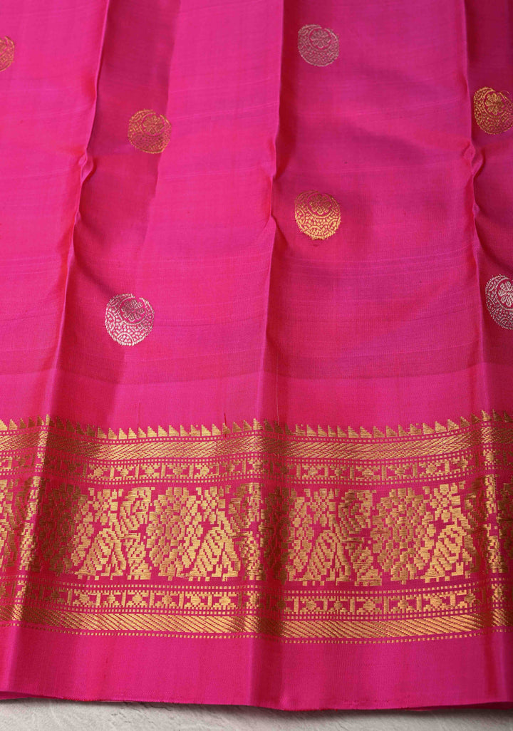 Gray Pure Gadwal Silk Saree with Gold-Silver Buttas and Ganga Jamuna Border  | SILK MARK CERTIFIED