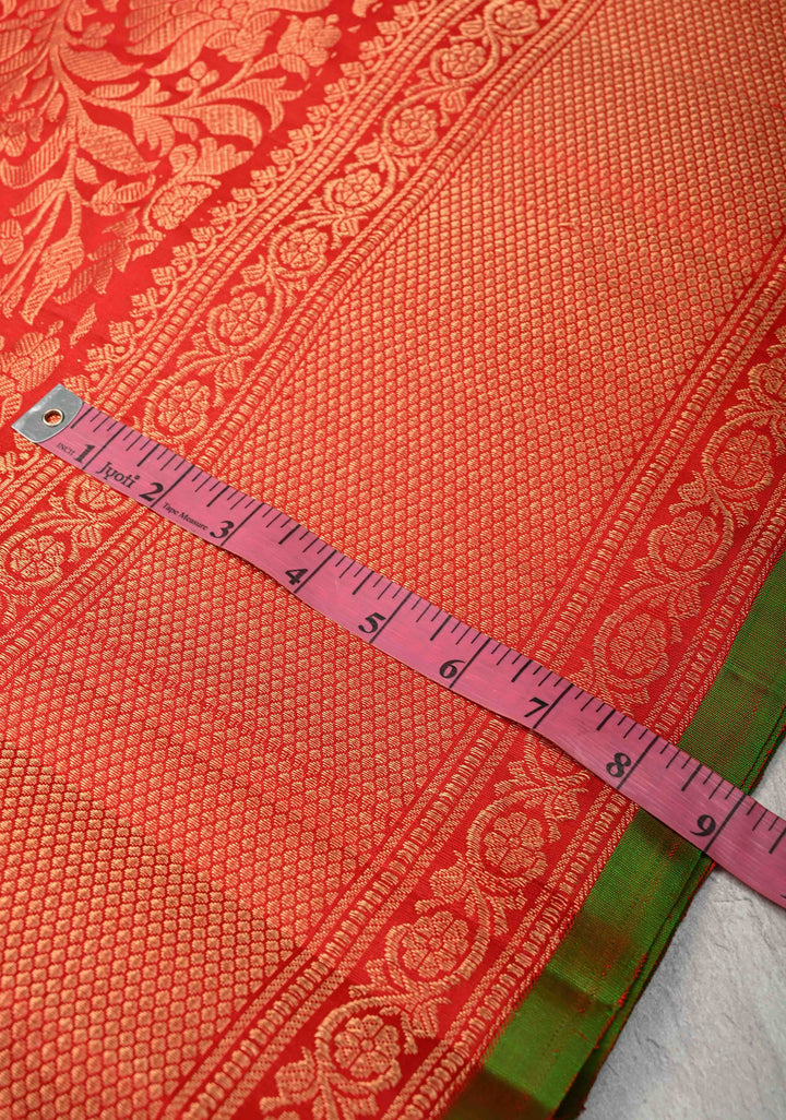 Red Pure Gadwal Silk Saree with Floral Brocade and Zari Border | SILK MARK CERTIFIED