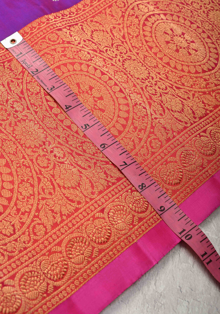 Purple Dual-Tone Gadwal Silk Saree with Gold-Silver Motifs and Contrast Zari Border | SILK MARK CERTIFIED