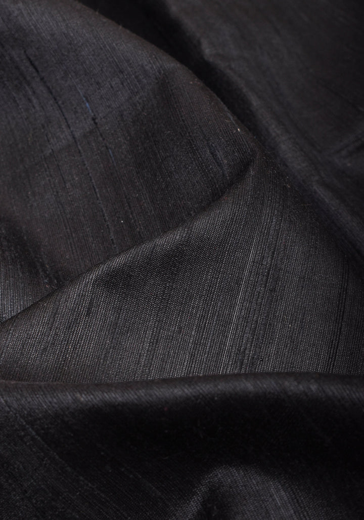 Pure Raw Silk Saree in Black with Tissue Zari Border and red Pallu | SILK MARK CERTIFIED