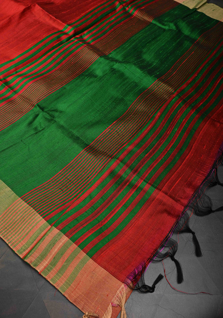 Brick Red Pure Raw Silk Saree with Gold Tissue Zari Border | SILK MARK CERTIFIED