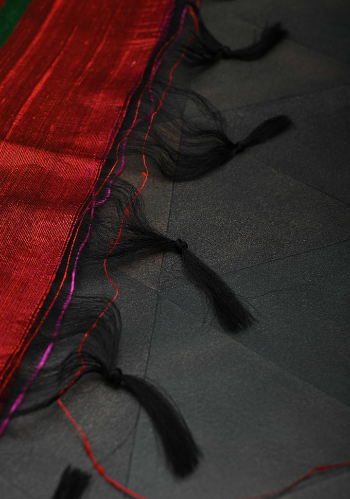 Brick Red Pure Raw Silk Saree with Gold Tissue Zari Border | SILK MARK CERTIFIED