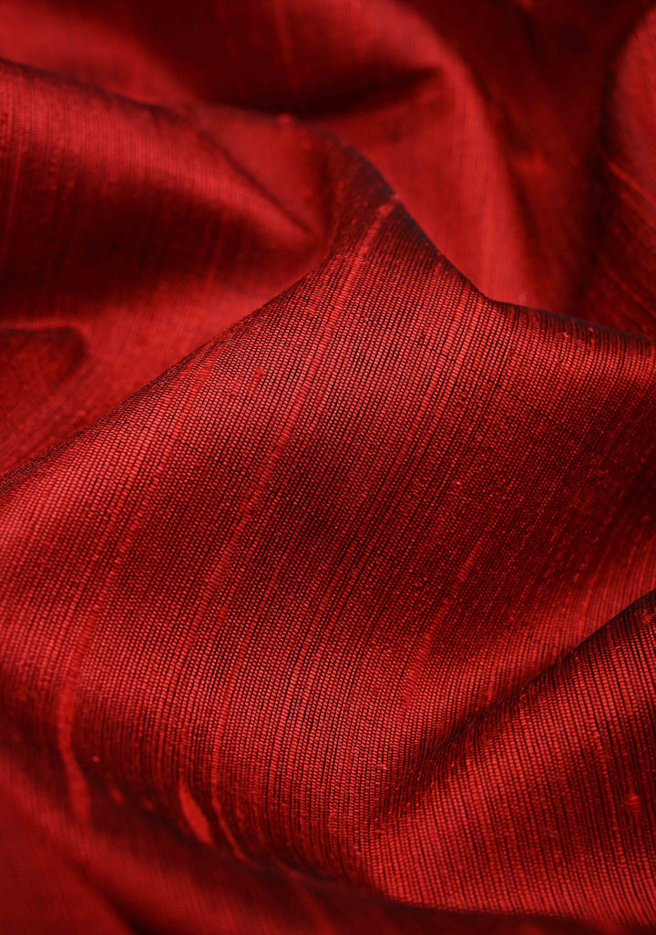 Brick Red Pure Raw Silk Saree with Gold Tissue Zari Border | SILK MARK CERTIFIED