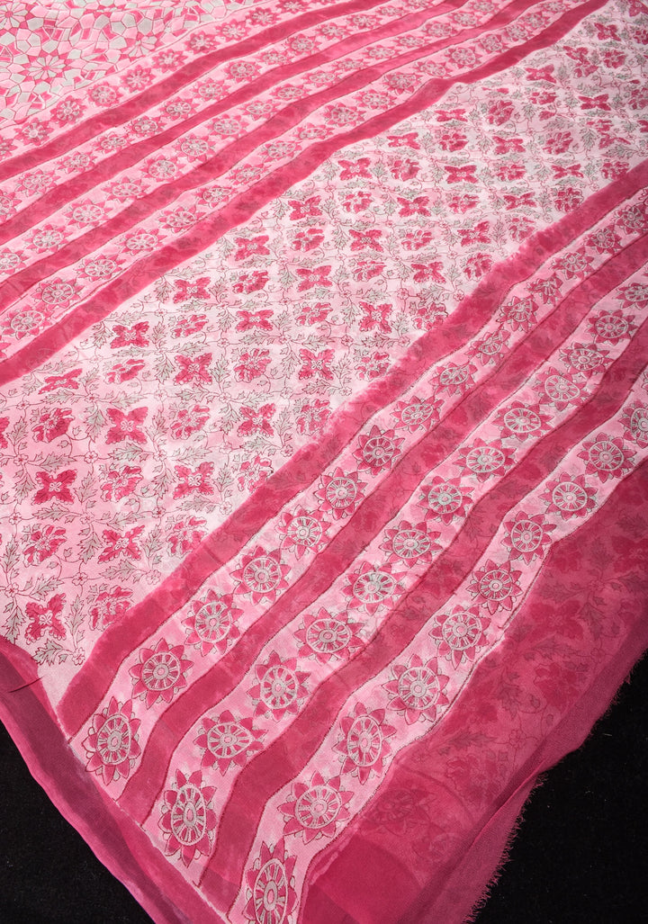 Pink Georgette Saree with Sanganeri Hand Block Print