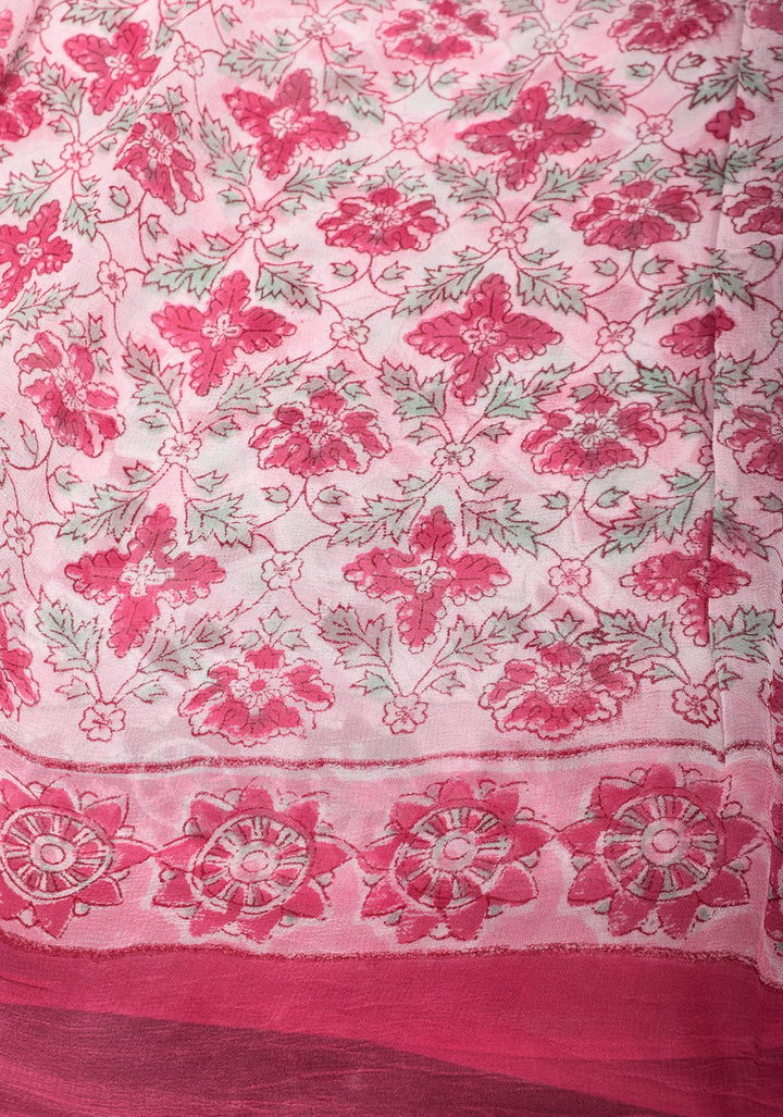 Pink Georgette Saree with Sanganeri Hand Block Print