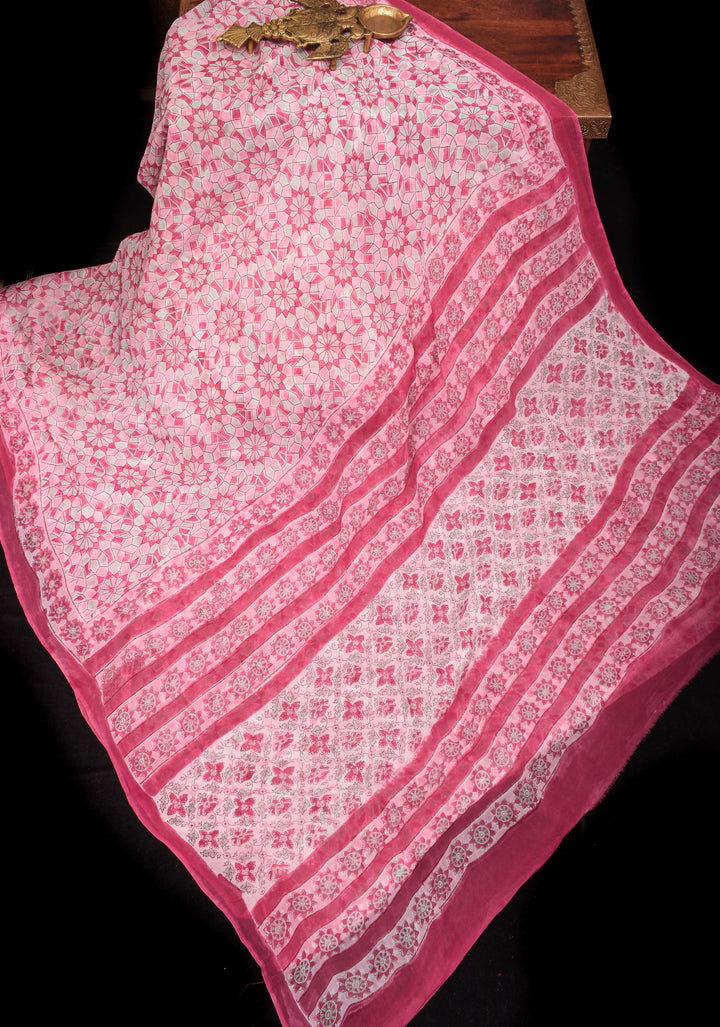 Pink Georgette Saree with Sanganeri Hand Block Print