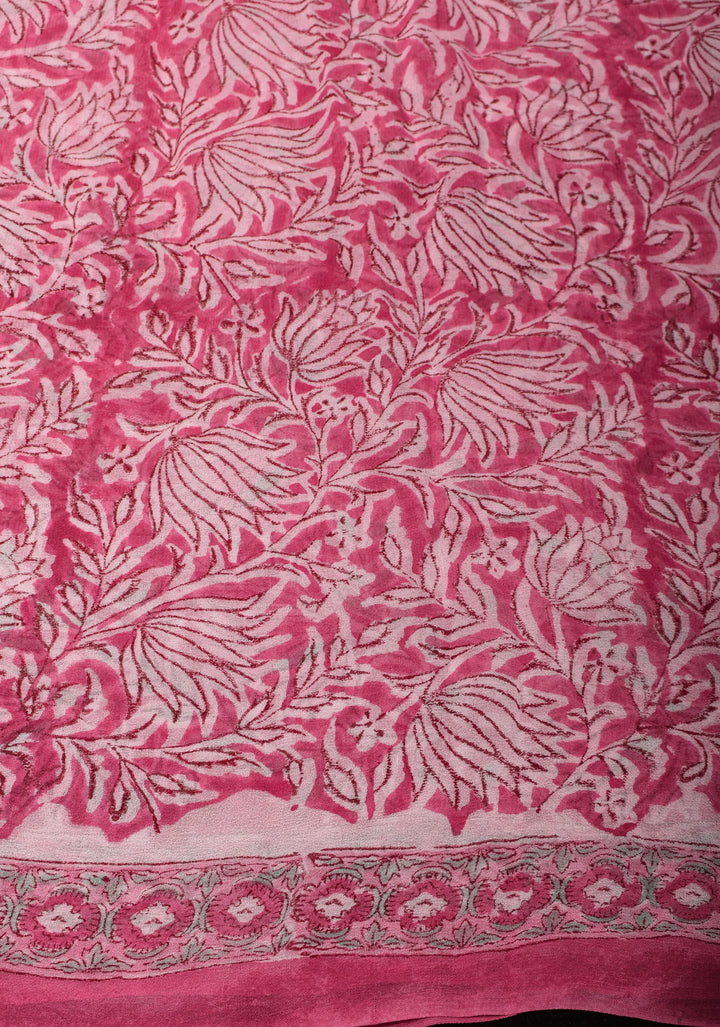 Pink Georgette Saree with Sanganeri Hand Block Print