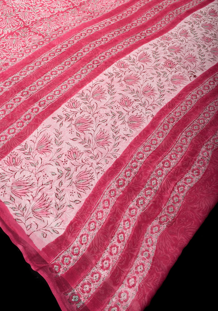 Pink Georgette Saree with Sanganeri Hand Block Print