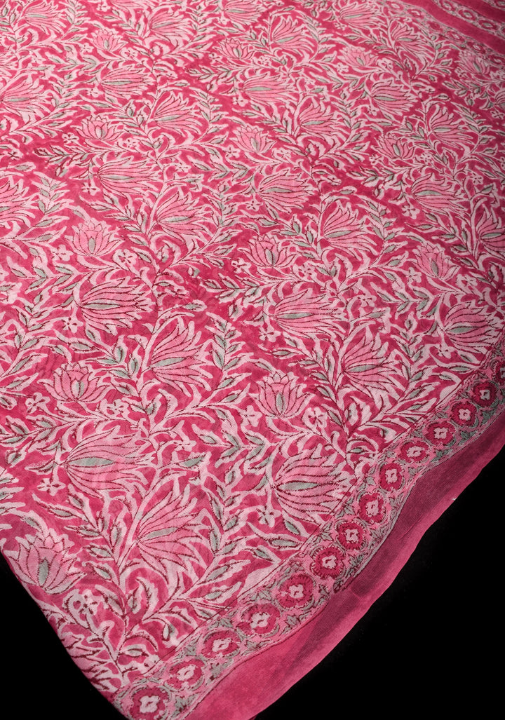 Pink Georgette Saree with Sanganeri Hand Block Print
