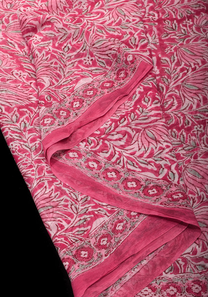 Pink Georgette Saree with Sanganeri Hand Block Print