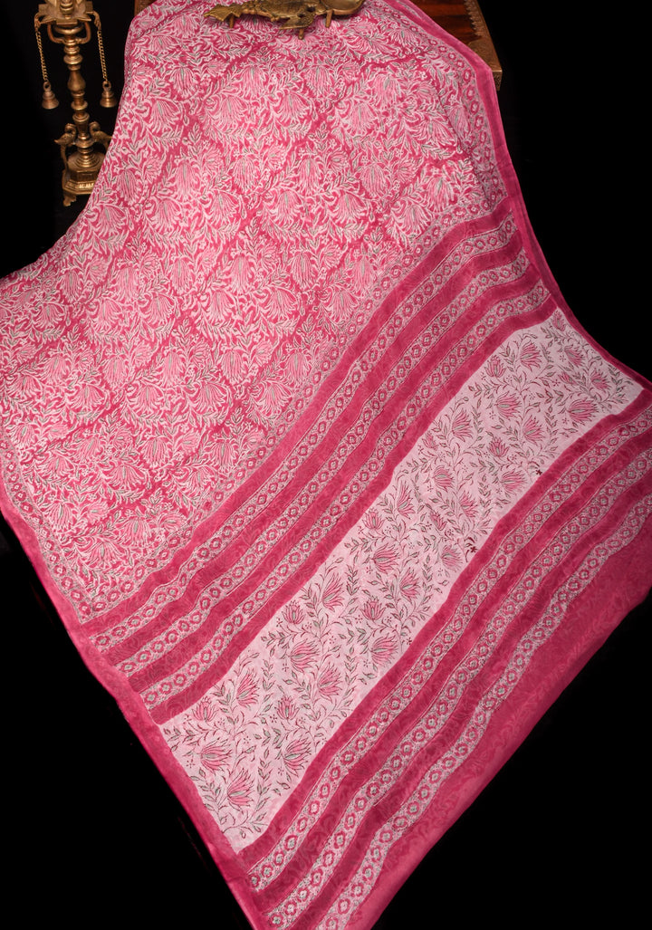Pink Georgette Saree with Sanganeri Hand Block Print