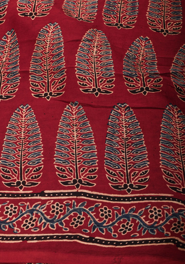 Red Ajrakh Hand Block Print on Modal Silk Saree