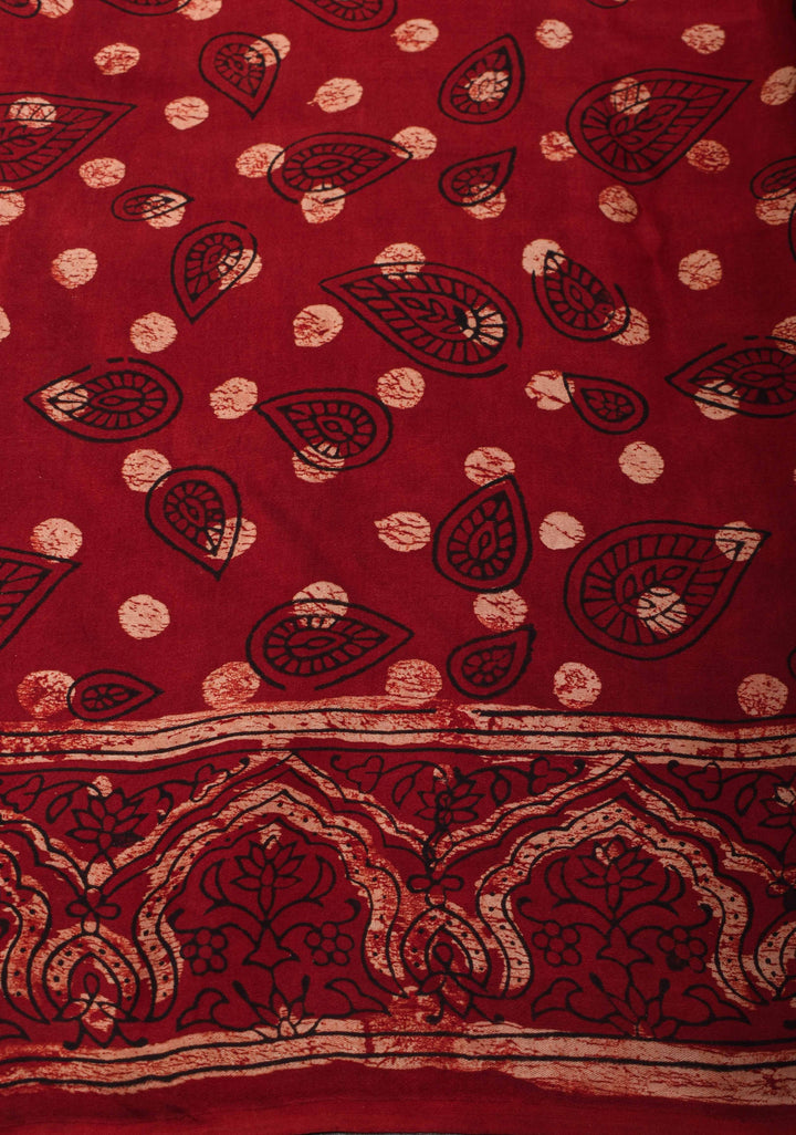 Maroon Ajrakh Hand Block Print on Modal Silk Saree