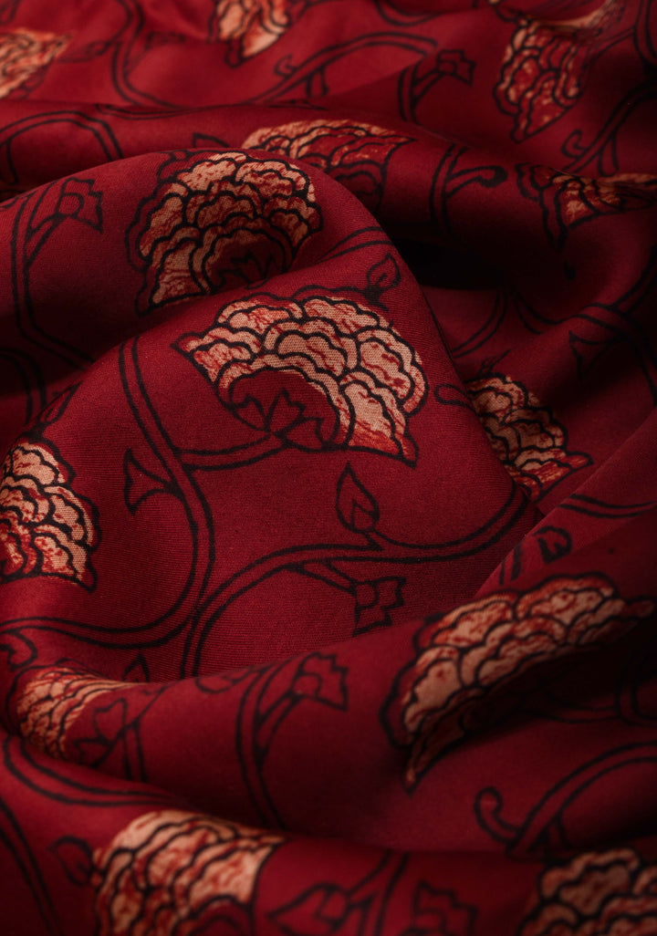 Maroon Ajrakh Hand Block Print on Modal Silk Saree